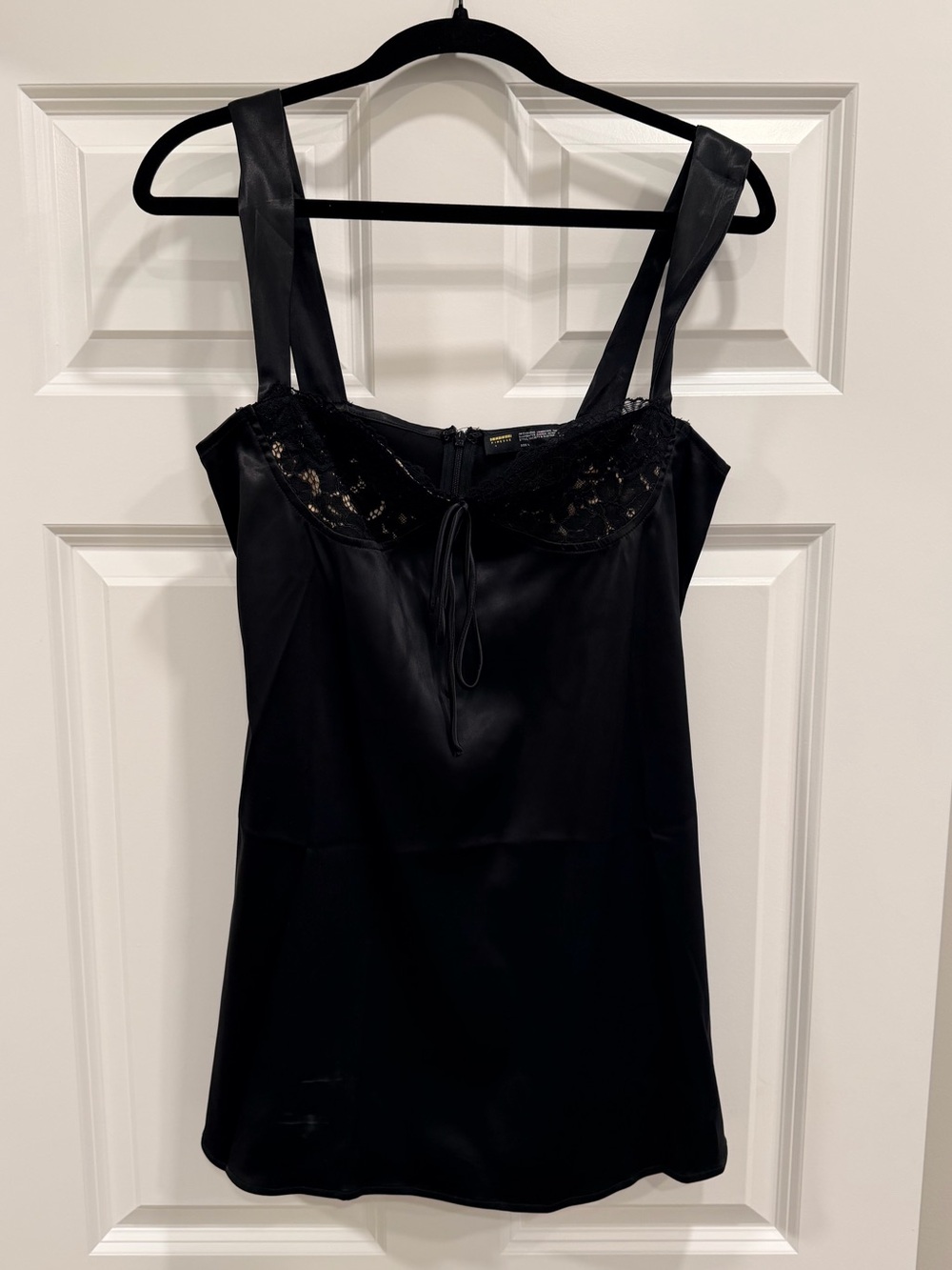 Finesse Black Satin & Lace Chemise Mini Dress